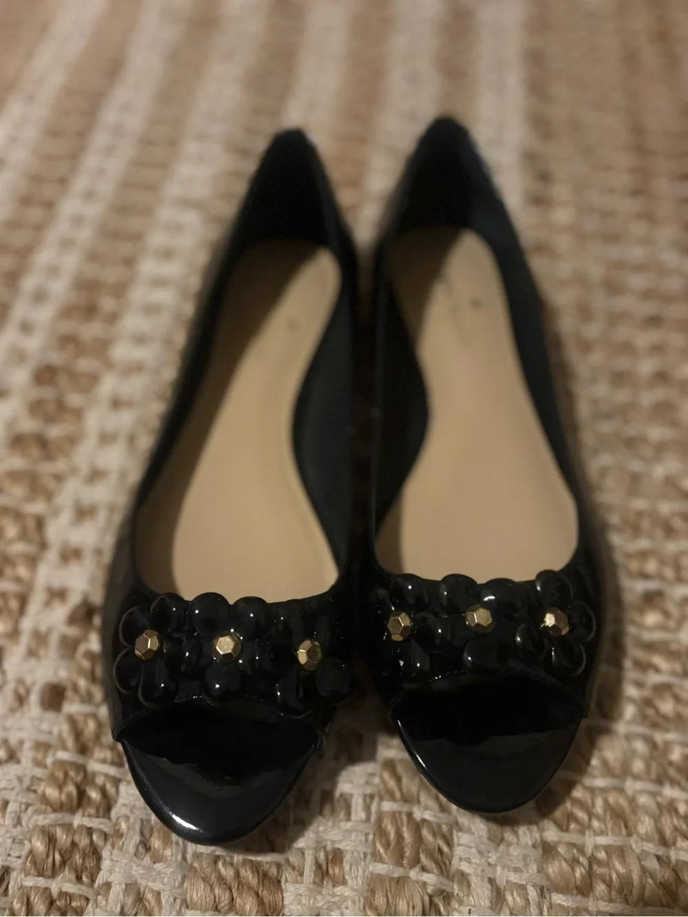Kate Spade New York patent leather peep-toe flats